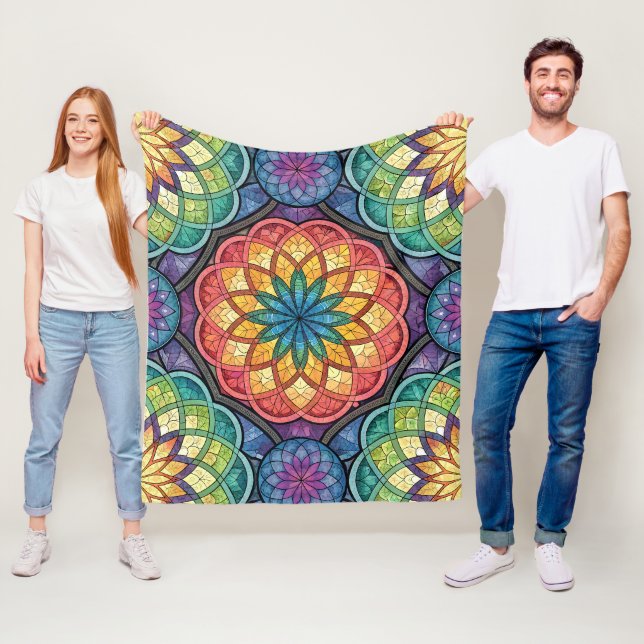 Cobertor De Velo Mosaico Mandala Arco-Íris Radiante – Vidro Fosco (In Situ)