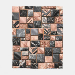 Cobertor De Velo Mosaico Mármore Preto Dourado Rosa