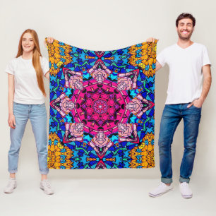 Cobertor De Velo Mosaico Rosa Mandala Floral Psicélico Retro
