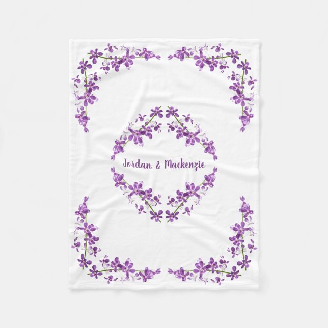 Cobertor De Velo Motif de Orquídeas Roxas Personalizadas (Frente)