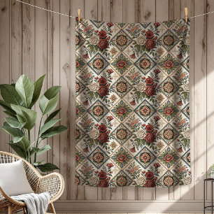 Cobertor De Velo Motifs de Azulejos Rosas vermelhas em branco de Ch