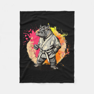 Cobertor De Velo Motivo de Hipopótamo de Caratê Taekwondo Jiu-Jitsu