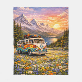 Cobertor De Velo Mountain Sunset Wildflowers Retro Hippie Van Life