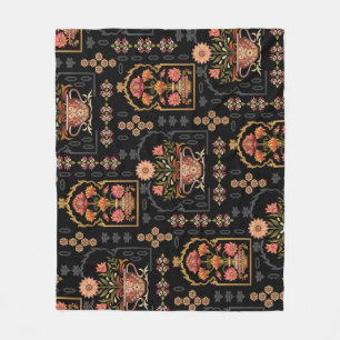 Cobertor De Velo Mughal Floral Motif: Black Seamless.