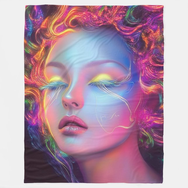 Cobertor De Velo Mulher alienígena com cabelo cósmico (Frente)