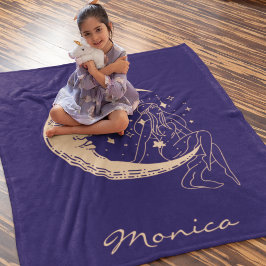 Cobertor De Velo Mulher celestial lua e estrelas,boho,ouro elegante