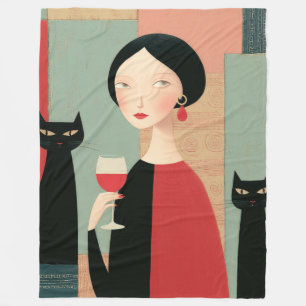 Cobertor De Velo Mulher Elegante Gatos Pretos e Vinho