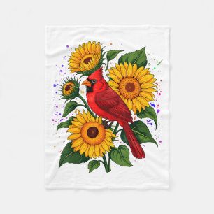 Cobertor De Velo Mulher Floral de Verão Girassol Pássaro Cardinal V