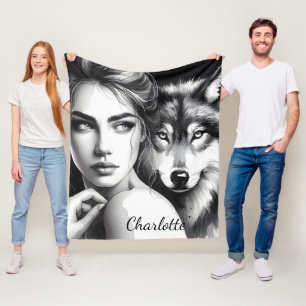 Cobertor De Velo Mulher nativa se liga com lobo nobre