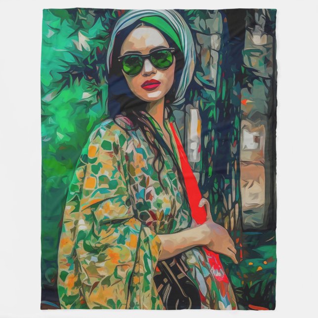 Cobertor De Velo Mulher nos óculos de sol verde (Frente)