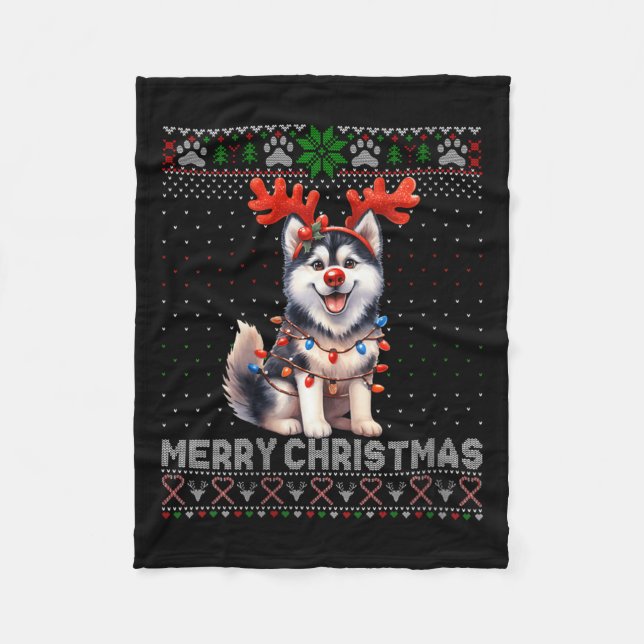 Cobertor De Velo Mulheres Feliz Natal Alaskan Malamute Dog Lover (Frente)