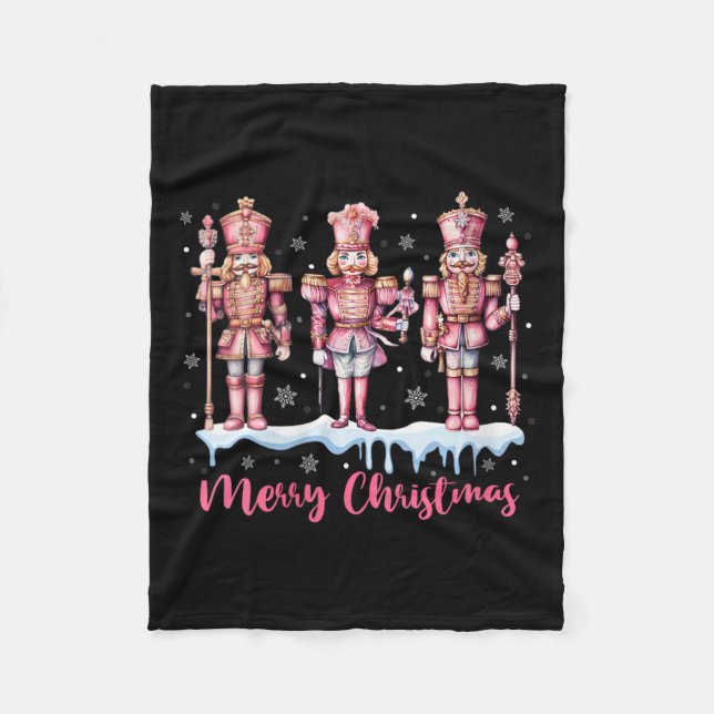 Cobertor De Velo Mulheres Feliz Natal Pink Nutcracker Squad Xmas (Frente)