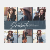 Multi photo modern navy blue script graduation