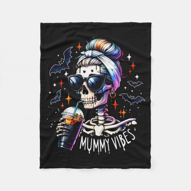 Cobertor De Velo Mummy Vibes Skeleton Coffee Mom Soky Season Hallow (Frente)