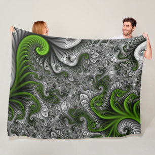 Cobertor De Velo Mundo Fantástico Arte Fractal Abstrata Verde e Cin