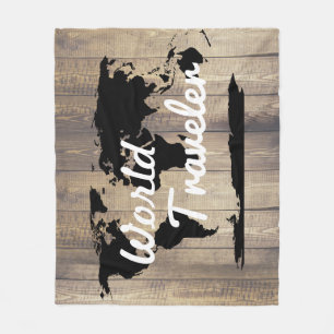 Cobertor De Velo Mundo Negro Viajante Map Madeira leve