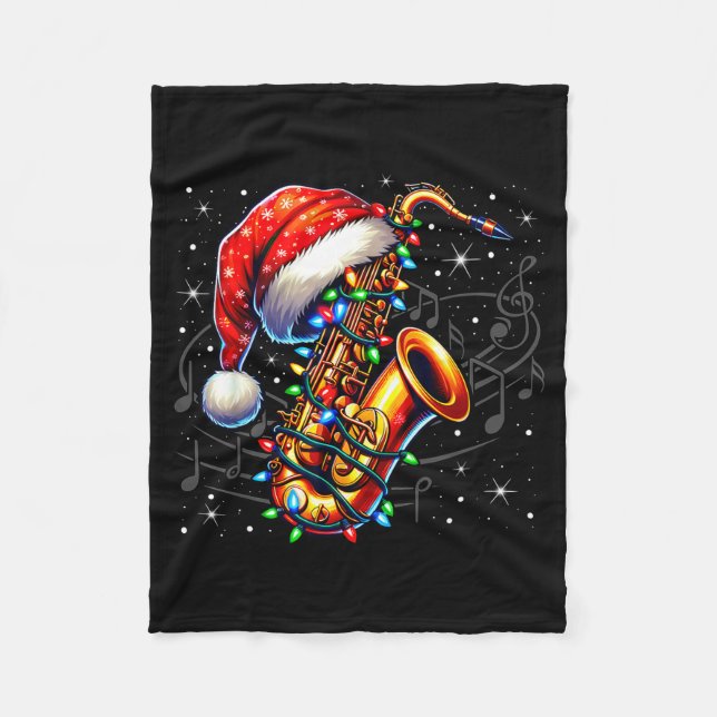Cobertor De Velo Music Notes Treble Clef Christmas Saxophone Jazz M (Frente)