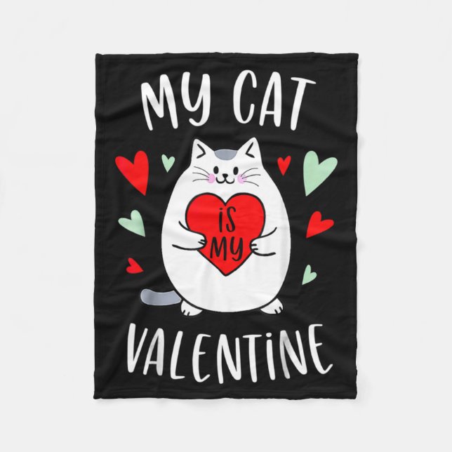 Cobertor De Velo My Cat Is My Valentine Kitten Lover Heart Valentin (Frente)