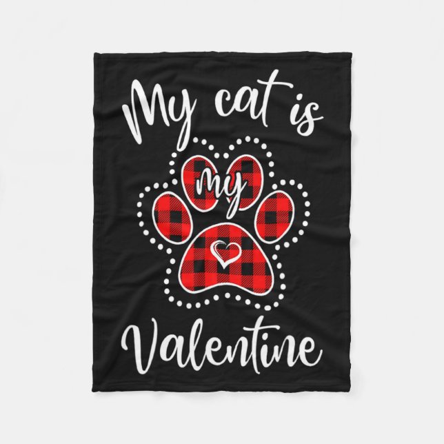 Cobertor De Velo My Cat Is My Valentine Red Plaid Cat Lover Valenti (Frente)