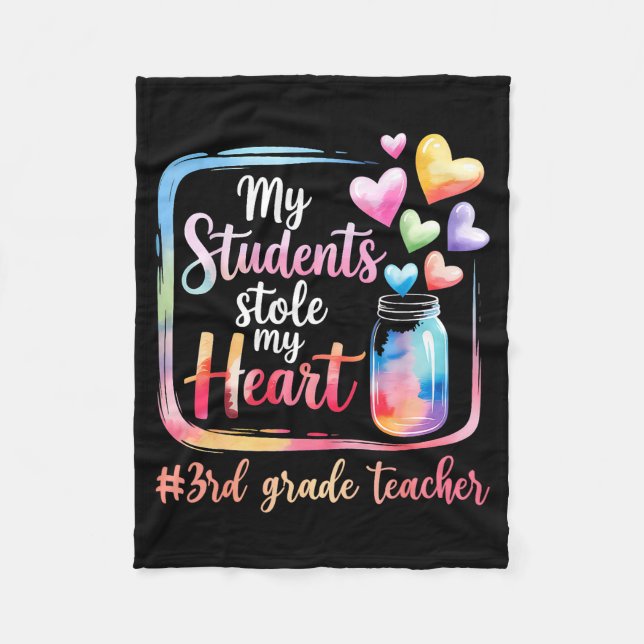 Cobertor De Velo My Student Stole My Heart 3rd Grade Teacher Valent (Frente)