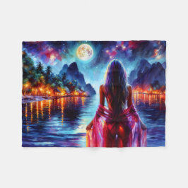 Cobertor De Velo Mystic woman under full moon reflections art