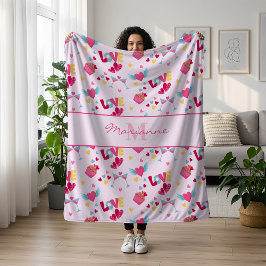 Cobertor De Velo Namorados cor-de-rosa com letras de amor Nome lega