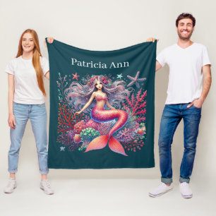 Cobertor De Velo Namorados de sereia fofa adicionam nome