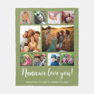 Cobertor De Velo Nana We Love You Netos 10 Photo Collage Green