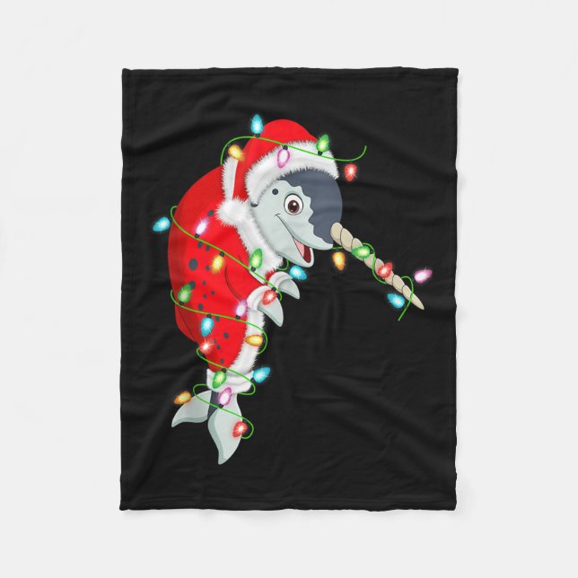 Cobertor De Velo Narwhal Christmas Lights Santa Costume Cute Animal (Frente)