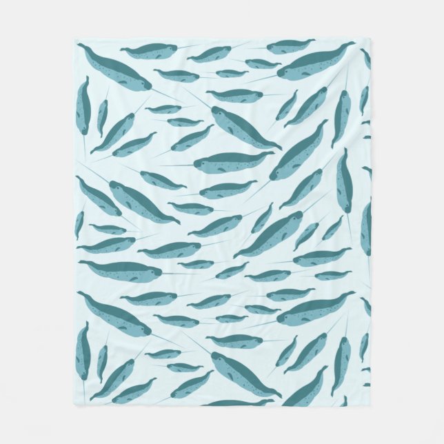 Cobertor De Velo Narwhal no Padrão do Oceano Azul (Frente)