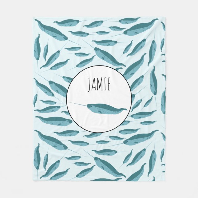 Cobertor De Velo Narwhal no Padrão do Oceano Azul (Frente)