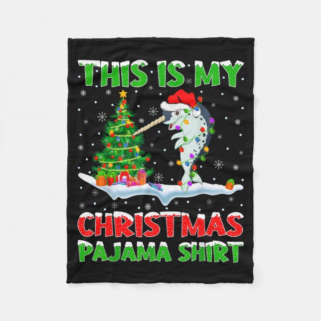 Cobertor De Velo Narwhal Xmas Tree Lights This Is My Christmas Paja (Frente)