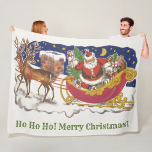 Cobertor De Velo Natais vintages, Jolly Papai Noel com Sleigh