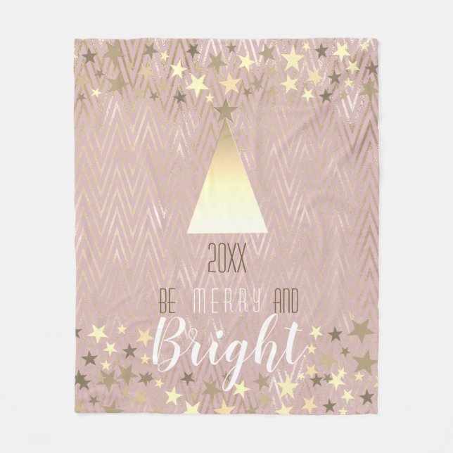 Cobertor De Velo Natal Bege Merry and Bright Dourado Rosa (Frente)