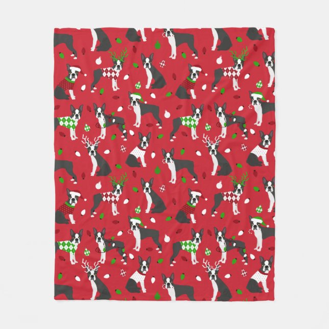 Cobertor De Velo Natal Boston Terrier Sherpa Blanket (Frente)