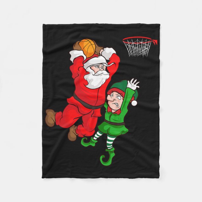Cobertor De Velo Natal Bysketbyll Santa Claus Slam Dunk Elf Diversã (Frente)
