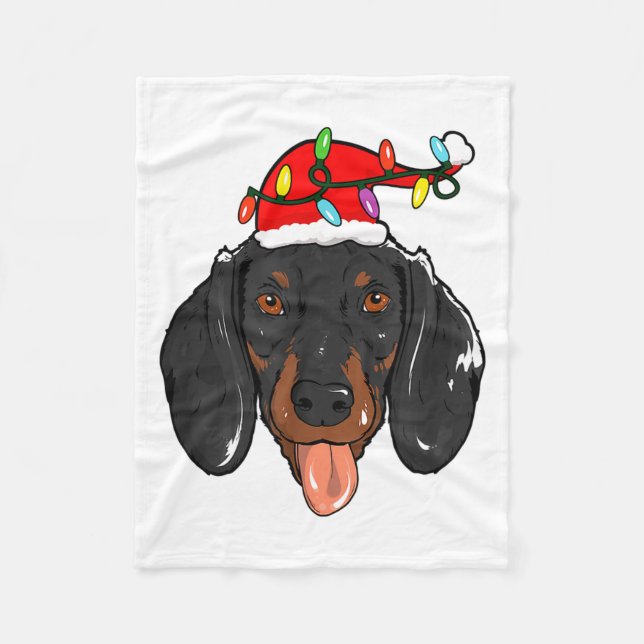 Cobertor De Velo Natal Cachorro Dachshund Luz Natal  (Frente)