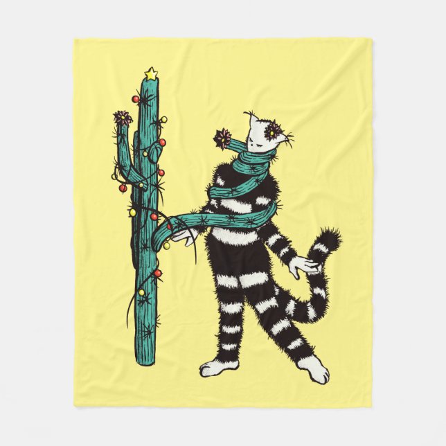 Cobertor De Velo Natal Cat E Cactus Weird Xmas (Frente)