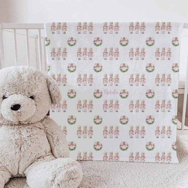 Cobertor De Velo Natal da Noz Quebradora Rosa  (Pink Nutcracker Christmas Blanket)