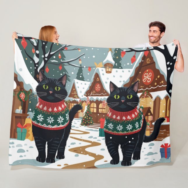Cobertor De Velo Natal de Neve com Gato Preto (In Situ)