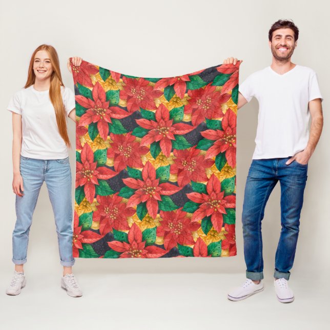 Cobertor De Velo Natal de Poinsettias Vermelhas e Douradas (In Situ)