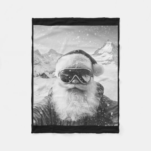 Cobertor De Velo Natal de selfie de Papai Noel esquiando (Frente)