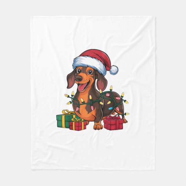 Cobertor De Velo Natal do Dachshund Dog do Santa Hat Lighting (Frente)