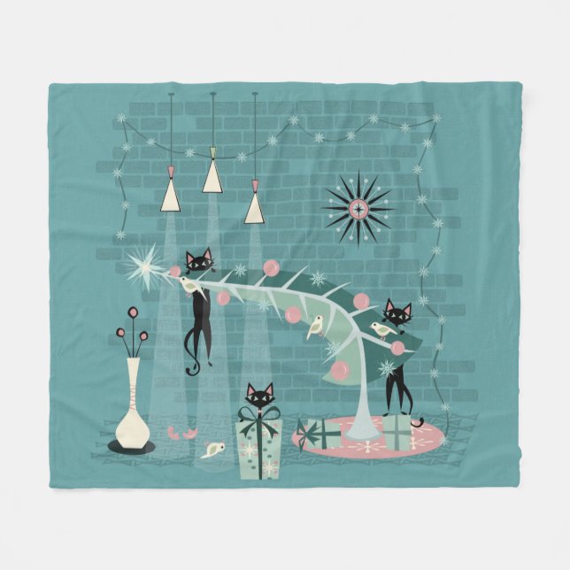 Cobertor De Velo Natal do Gatinho Retro (Frente (Horizontal))