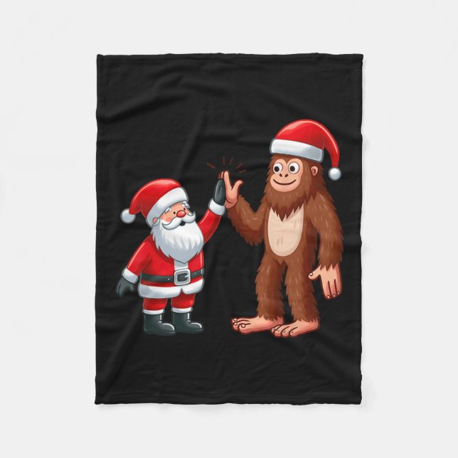Cobertor De Velo Natal Engraçado Papai Noel Bigfoot High-fiving Xm (Frente)