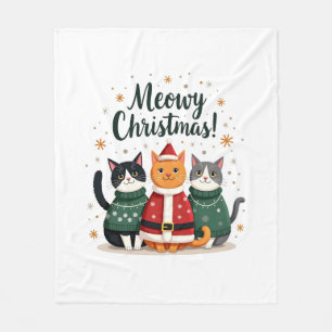 Cobertor De Velo Natal Feliz Meowy Gato Divertido Natal Férias Xmas