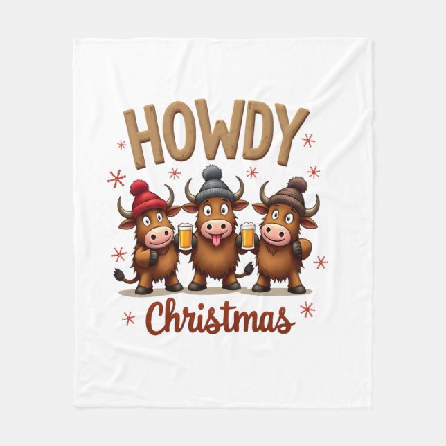 Cobertor De Velo Natal Howdy Vaca Highland Divertida Presente de Na (Frente)
