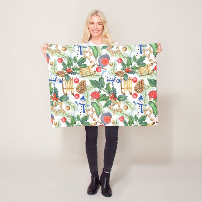 Cobertor De Velo Natal Natal Natal Natal Xmas Snowman, Pine Cones,  (In Situ)