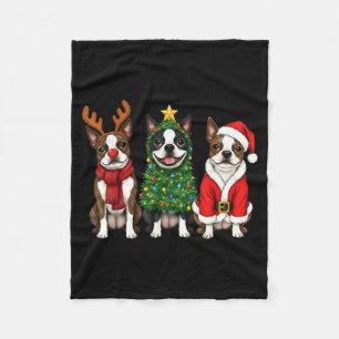 Cobertor De Velo Natal retrô Boston Terrier Papai Noel Rena Dog