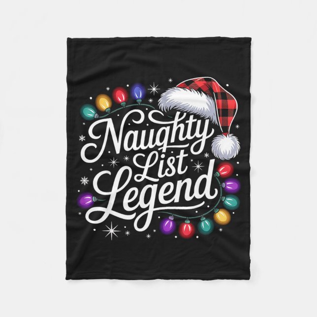Cobertor De Velo Naughty List Legend Xmas Lights Buffalo Plaid Red  (Frente)